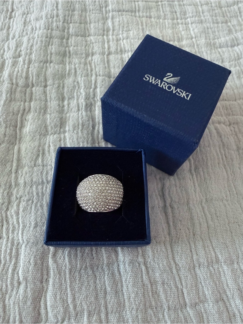 Swarovski Silver Pavé Dome Ring - Crystal Pavé Statement Sz 6